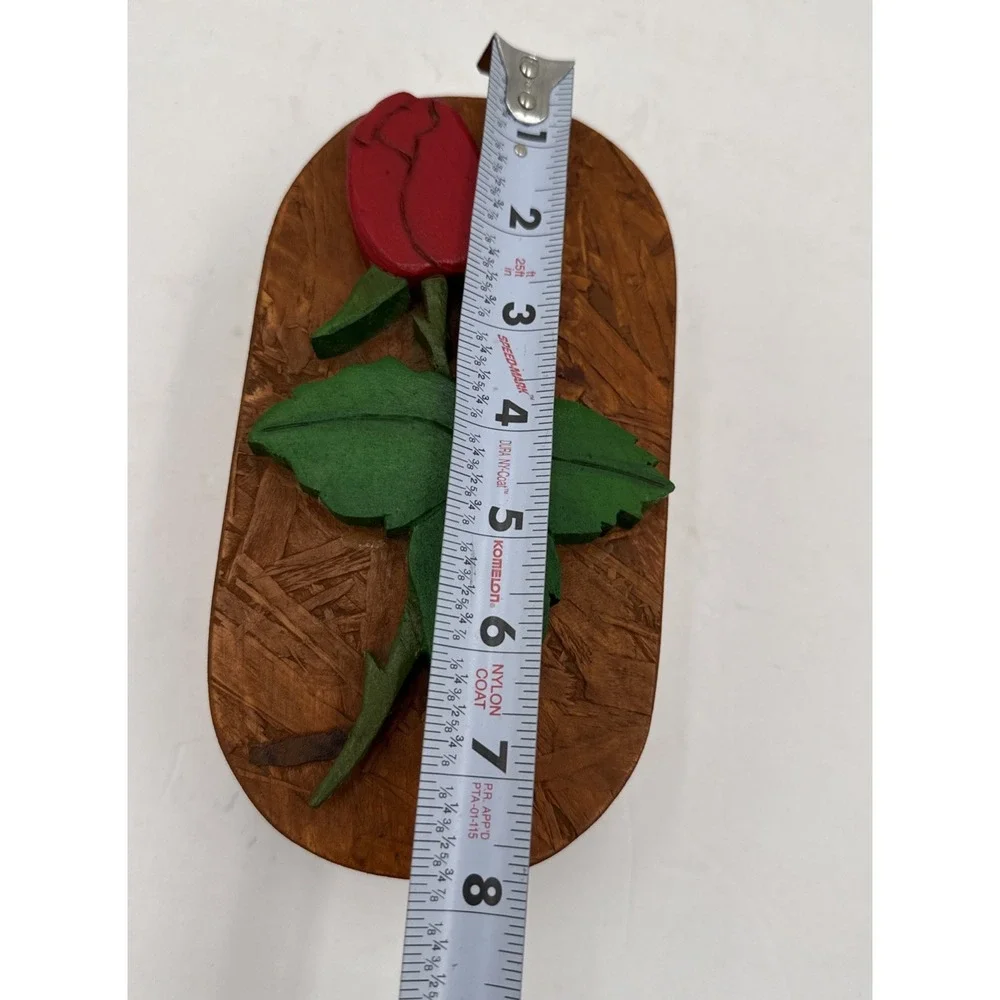 Vintage Hand Carved Wood Jewelry Box Tulip Floral Lid Rustic Folk Art